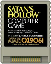 Cartridge artwork for Satan's Hollow on the Atari 8-bit.