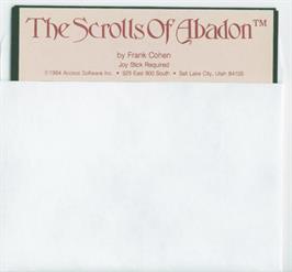 Cartridge artwork for Scrolls of Abadon on the Atari 8-bit.