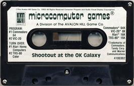 Cartridge artwork for Shootout at the OK Galaxy on the Atari 8-bit.