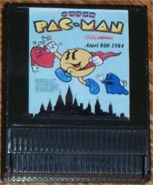 Cartridge artwork for Super Pac-Man on the Atari 8-bit.