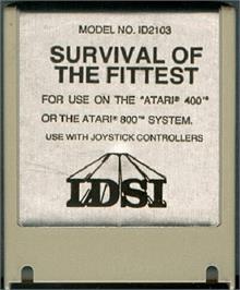 Cartridge artwork for Survival Of The Fittest on the Atari 8-bit.