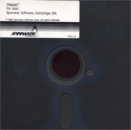 Cartridge artwork for Trains on the Atari 8-bit.