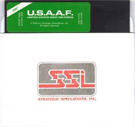 Cartridge artwork for U.S.A.A.F. on the Atari 8-bit.