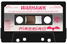 Cartridge artwork for Warhawk on the Atari 8-bit.