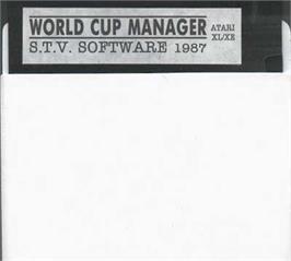 Cartridge artwork for World Cup Manager on the Atari 8-bit.