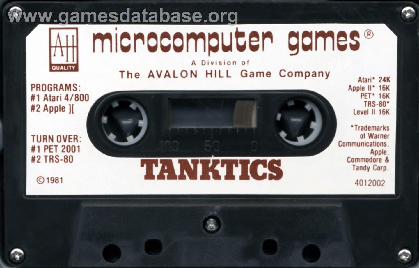 Tanktics - Atari 8-bit - Artwork - Cartridge