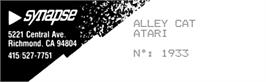 Top of cartridge artwork for Alley Cat on the Atari 8-bit.