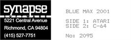 Top of cartridge artwork for Blue Max 2001 on the Atari 8-bit.