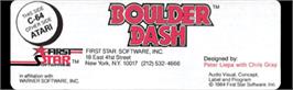 Top of cartridge artwork for Boulder Dash on the Atari 8-bit.