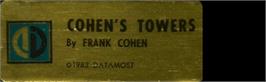 Top of cartridge artwork for Cohen's Towers on the Atari 8-bit.