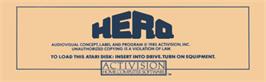 Top of cartridge artwork for HERO on the Atari 8-bit.