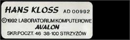 Top of cartridge artwork for Hans Kloss on the Atari 8-bit.