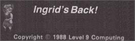 Top of cartridge artwork for Ingrid's Back! on the Atari 8-bit.