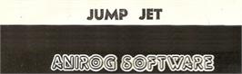 Top of cartridge artwork for Jump Jet on the Atari 8-bit.