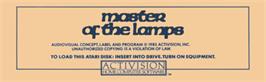 Top of cartridge artwork for Master of the Lamps on the Atari 8-bit.