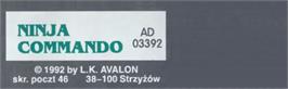 Top of cartridge artwork for Ninja Commando on the Atari 8-bit.