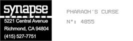 Top of cartridge artwork for Pharaoh's Curse on the Atari 8-bit.