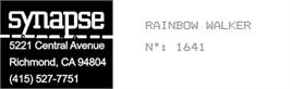 Top of cartridge artwork for Rainbow Walker on the Atari 8-bit.