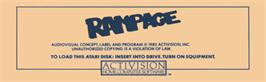 Top of cartridge artwork for Rampage on the Atari 8-bit.