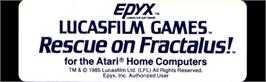 Top of cartridge artwork for Rescue On Fractalus! on the Atari 8-bit.