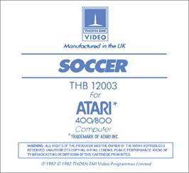 Top of cartridge artwork for Soccer on the Atari 8-bit.