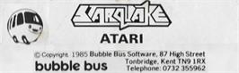 Top of cartridge artwork for Starquake on the Atari 8-bit.
