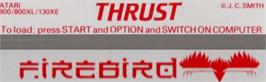 Top of cartridge artwork for Thrust on the Atari 8-bit.