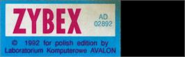 Top of cartridge artwork for Zybex on the Atari 8-bit.