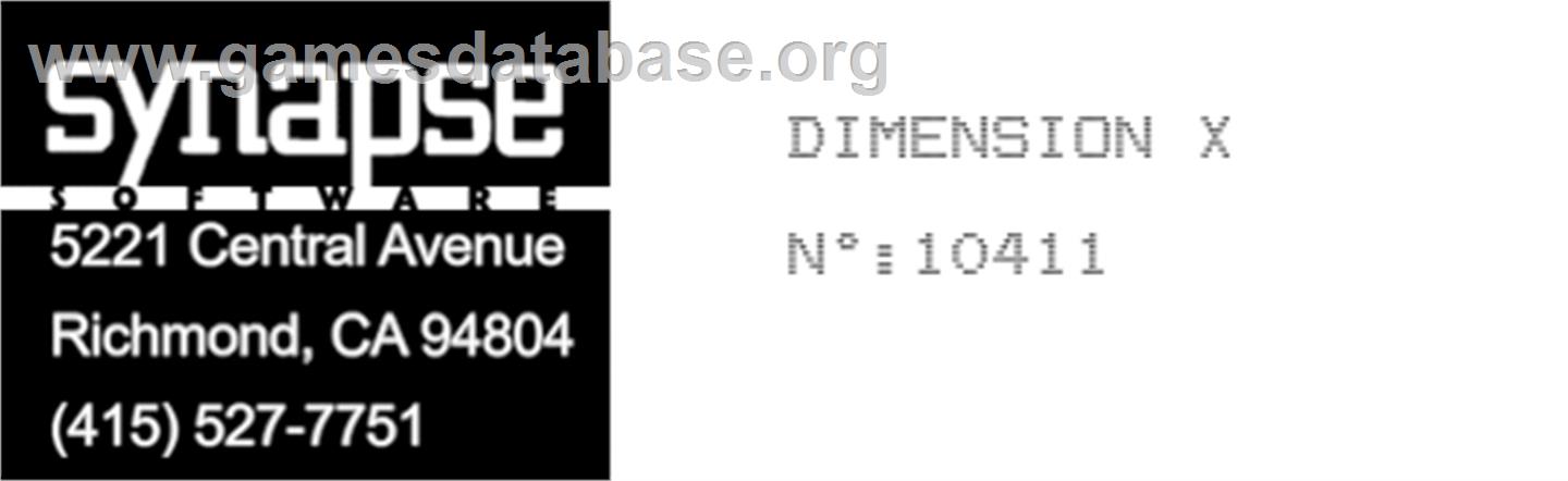 Dimension X - Atari 8-bit - Artwork - Cartridge Top
