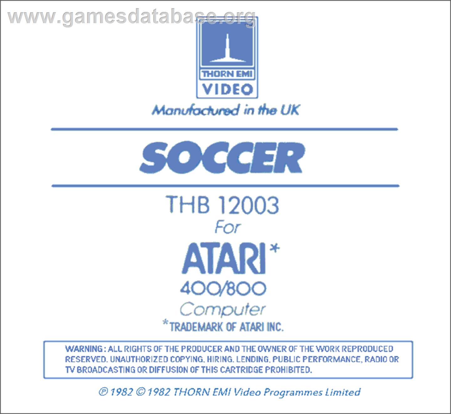 Soccer - Atari 8-bit - Artwork - Cartridge Top