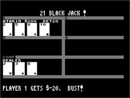 In game image of 21 Blackjack on the Atari 8-bit.