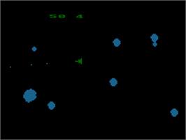 In game image of Asteroids on the Atari 8-bit.