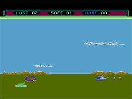 In game image of Choplifter on the Atari 8-bit.