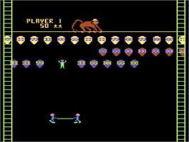 In game image of Clowns & Balloons on the Atari 8-bit.