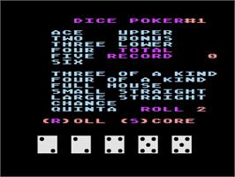 In game image of Dice Poker on the Atari 8-bit.
