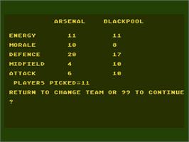 In game image of Football Manager on the Atari 8-bit.