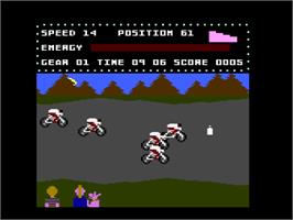 In game image of Milk Race on the Atari 8-bit.