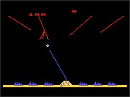 In game image of Missile Command on the Atari 8-bit.