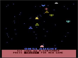 In game image of Onslaught on the Atari 8-bit.