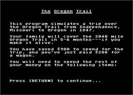 In game image of Oregon Trail on the Atari 8-bit.