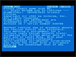 In game image of Planetfall (Argus Press Software) on the Atari 8-bit.