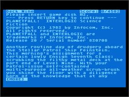 In game image of Planetfall on the Atari 8-bit.