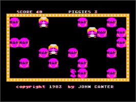 In game image of Pushy Pig on the Atari 8-bit.