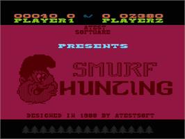 In game image of Smurf Hunting on the Atari 8-bit.