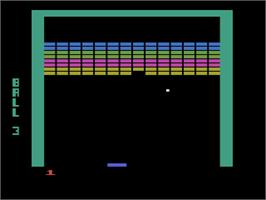 In game image of Super Breakout on the Atari 8-bit.