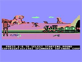 In game image of Trains on the Atari 8-bit.
