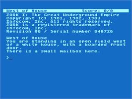 In game image of Zork I: The Great Underground Empire on the Atari 8-bit.