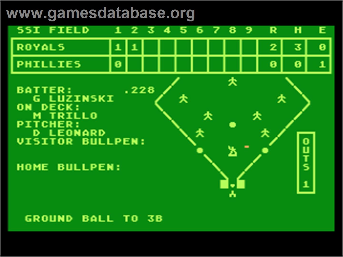 Computer Baseball - Atari 8-bit - Artwork - In Game
