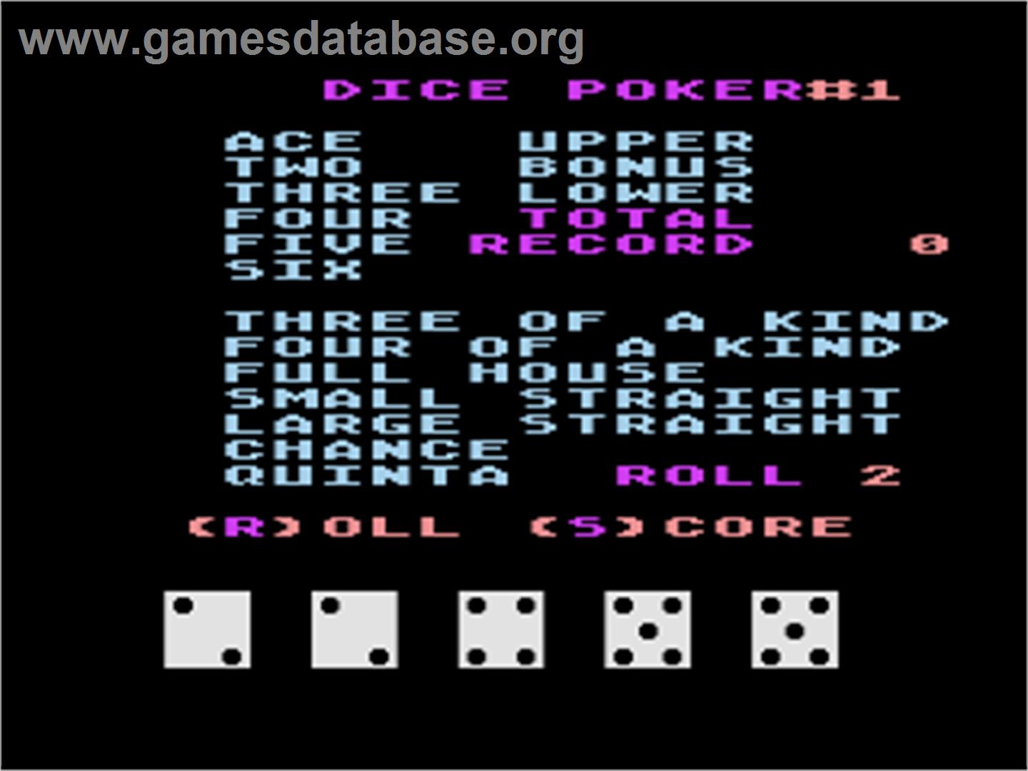 Dice Poker - Atari 8-bit - Artwork - In Game