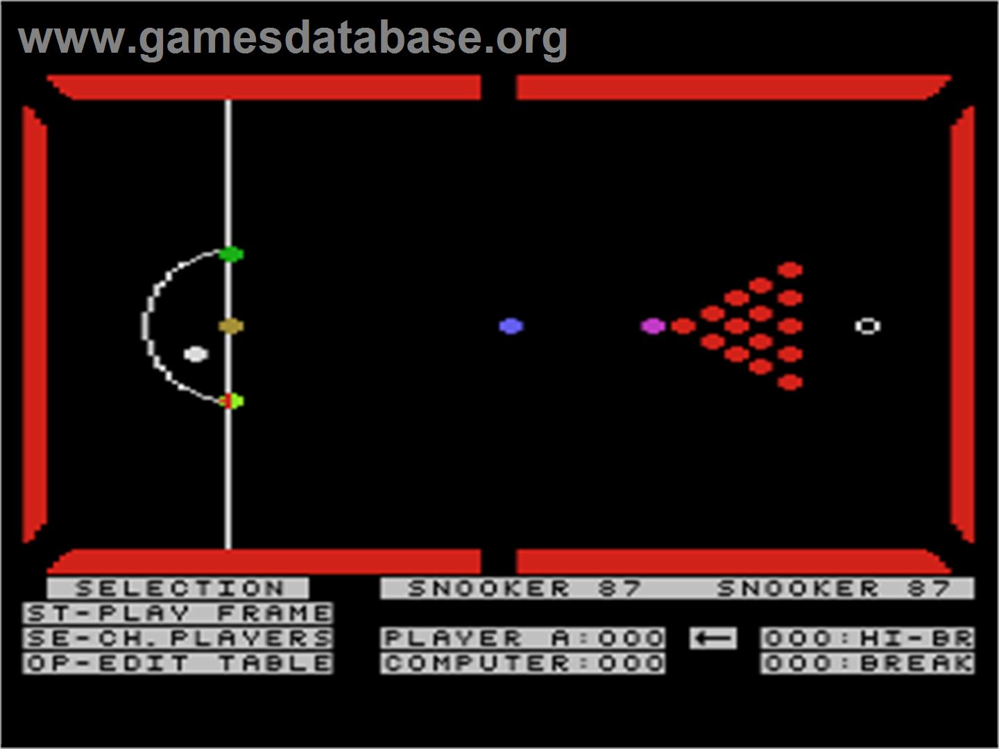 Steve Davis Snooker - Atari 8-bit - Artwork - In Game